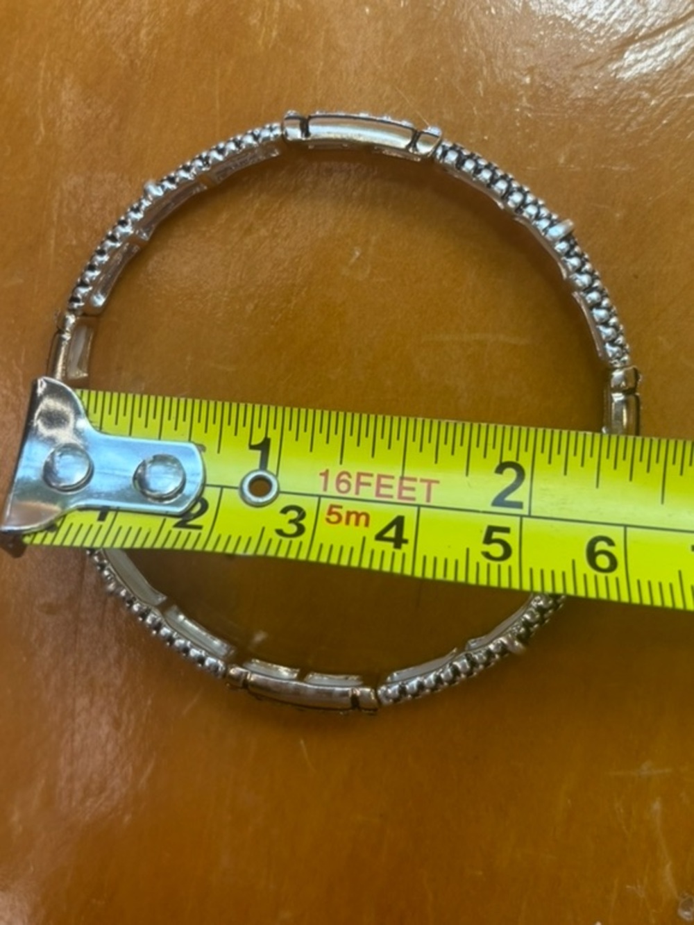 Two-Tone Silver & Gold Stretch Bangle Bracelet with Rhinestone Accents - Picture 6 of 8